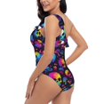 thumbnail image 4 of Gukieu mushroom rainbow color Skull Print One-shoulder Ruffled One-piece Swimsuit with Removable Chest Pads and Tummy-control Swimsuit for Women-X-Large, 4 of 6
