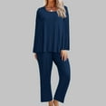 thumbnail image 4 of BXINGOHAI Women's Pajamas 2 Piece Sets Crewneck Long Sleeve Sleepshirt and Elastic Waist Pants Sets Loungewear Outfits Navy,M, 4 of 6