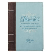 Classic Faux Leather Journal Blessed Is She Luke 1:45 Bible Verse Blue Inspirational Notebook, Lined Pages w/Scripture, Ribbon Marker, Zipper Closure
