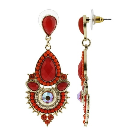 Jewel Drop - Gem Avenue Gold Tone Teardrop Shape Ornamental Design French Wire Post back Earrings