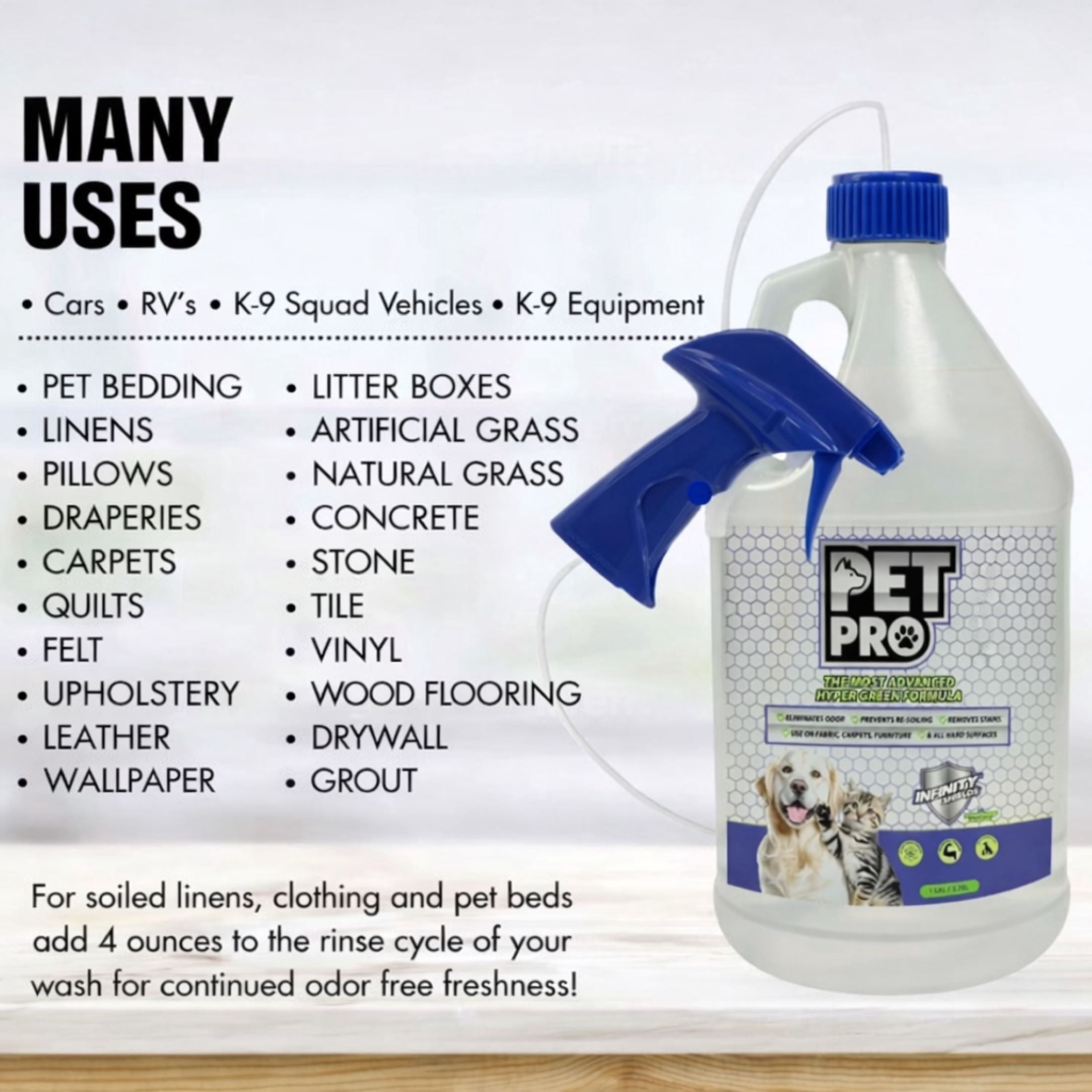Infinity Shields PetPro, Pet-Safe, Odor Eliminator, Surface Protectant Spray, 1 Gallon W/ Remote Sprayer, Fresh & Clean Scented