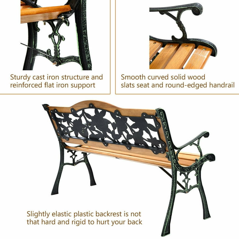 Patio garden bench park porch chair cast iron hardwood furniture animals 335 sale