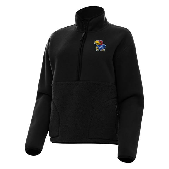 Women's Antigua Black Kansas Jayhawks Figure Half-Zip Pullover Sweatshirt
