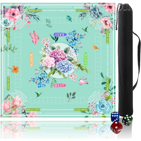 mahjong mat for table with Drawstring Bag/31.5Inch/american mahjong table cloth with rules mats,Noise Reduction Anti-Slip game mat for table,for Mahjong/Poker/Board Games/Card Games/Dominoes (blue)