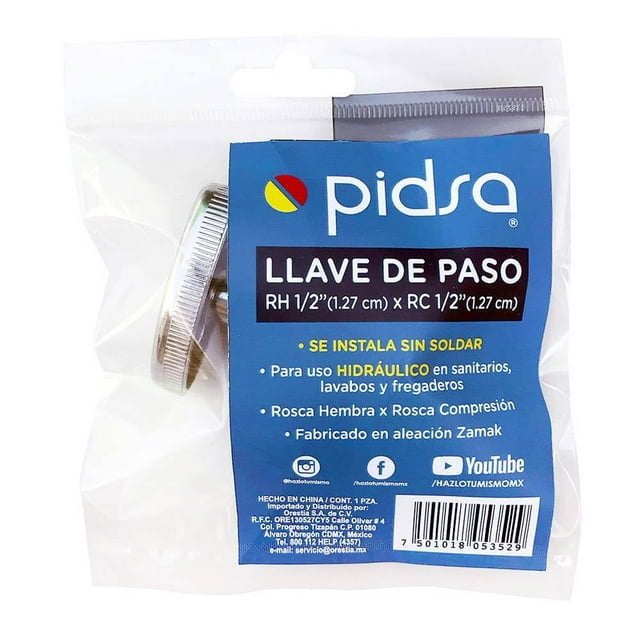 Llave de Paso Pidsa RH ½” x RC ½”