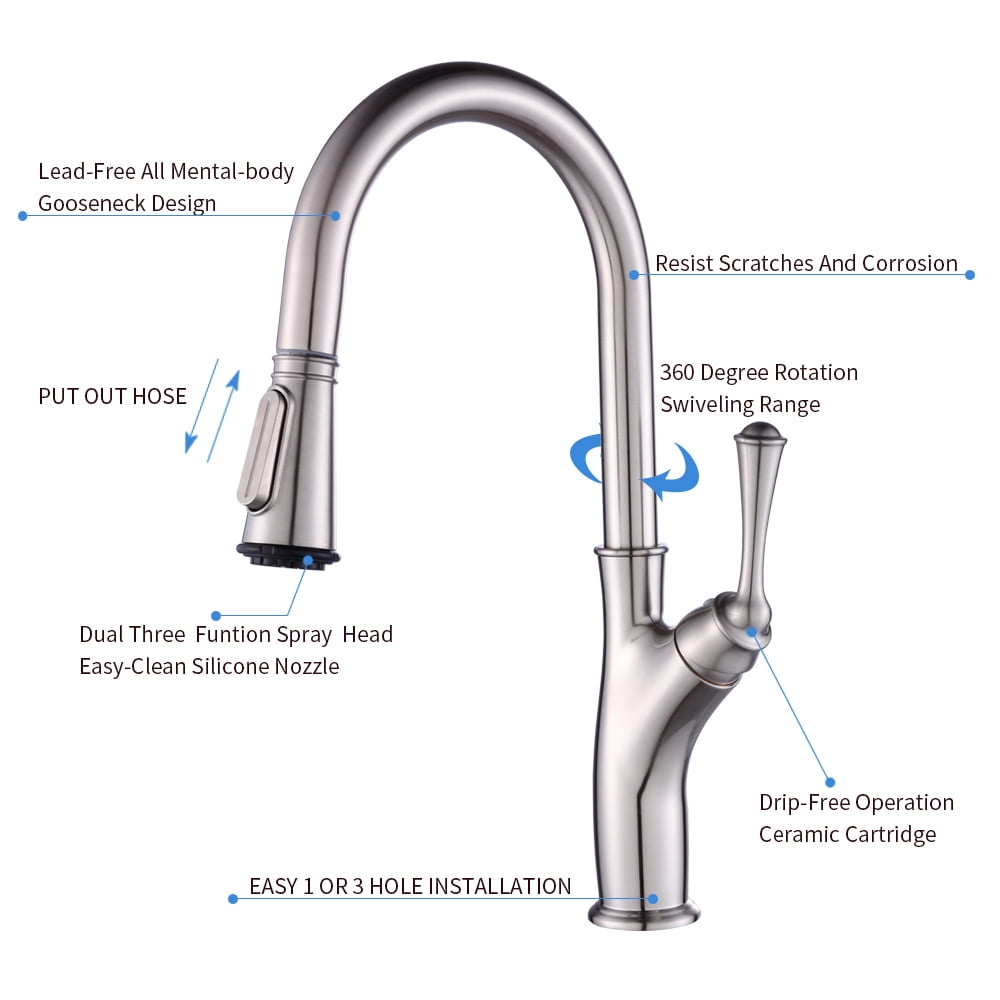 Kepooman 7105 Bathroom Faucet, Draw-out Type Hot and Cold Stainless Steel Sink Faucet for Kitchen, Lead-Free Gooseneck Design, Household Rotatable Telescopic Splash Proof Kepooman 7105 Bathroom Faucet, Draw-out Type Hot and Cold Stainless Steel Sink Faucet for Kitchen, Lead-Free Gooseneck Design, Household Rotatable Telescopic Splash Proof