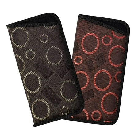 2 Pack Soft Eyeglass Case For Men And Women, Slim Slip In Glasses Holder, Geometric Circles and Squares, Black/Gray & Brown/Red