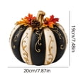 thumbnail image 2 of Halloween Decorations Decorative Pumpkin Light, Black and Ivory Striped Resin Pumpkin with Gold Scrollwork, Fall Leaves, Berries and Pine for Tabletop Home Decor, 2 of 5