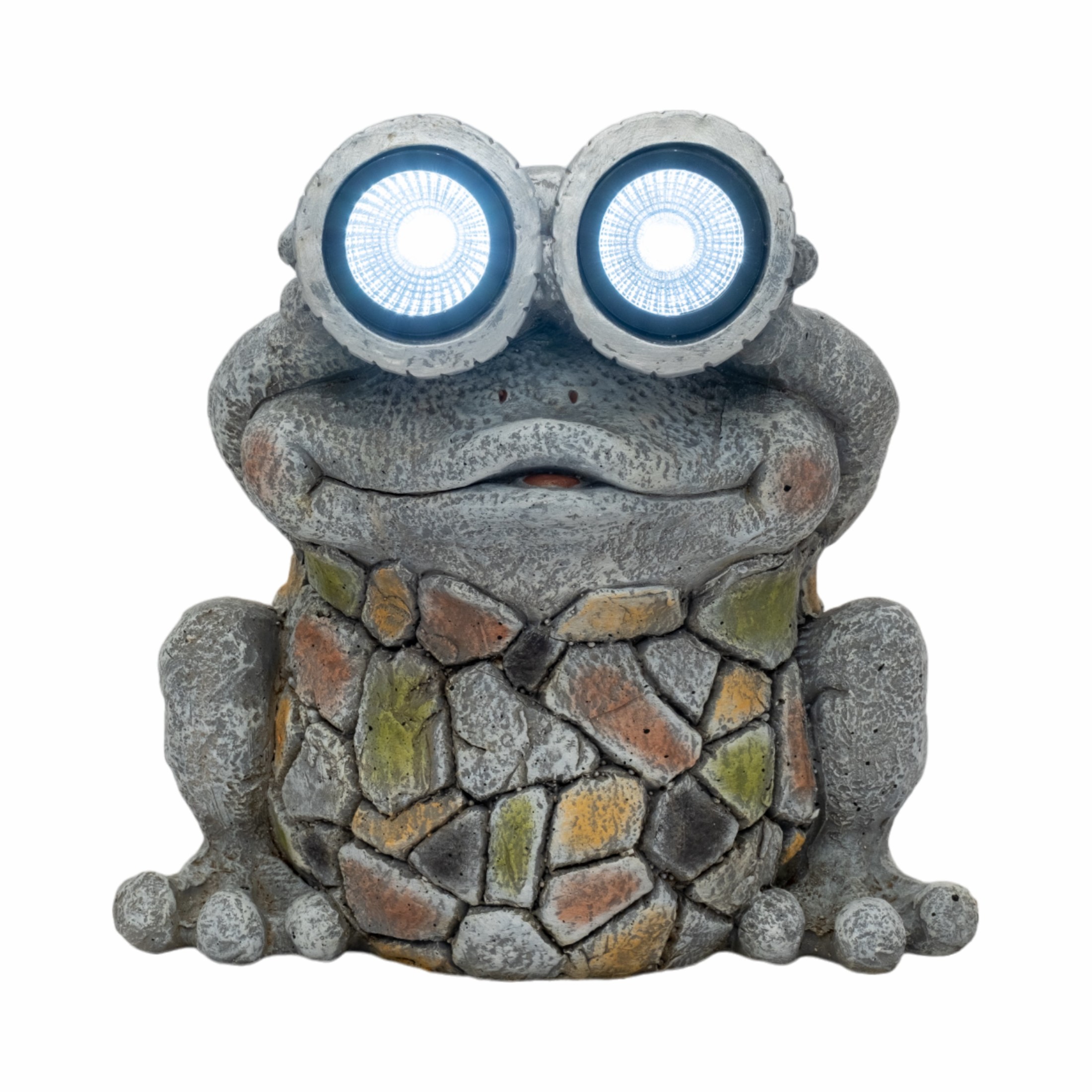 Decorative Frog Statue with Solar Goggles for Garden Decor - Figurine for Front Porch, Patio Accent, and Backyard Decor - Garden Yard Art for Flower Bed or Sunroom - 12", Gray & Yellow