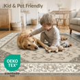 thumbnail image 4 of ODIKA 5'x7' Beige Brown Ornate Vines Design Washable Area Rug Intricate Floral Motifs with Elegant Borders Non-Slip, Low Pile, Stain Resistant for Guest Room, Lounge, Apartment, 4 of 7