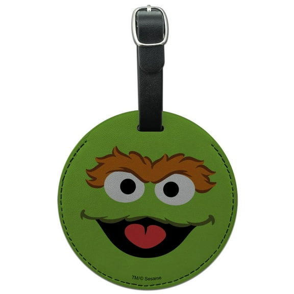 Sesame Street Oscar the Grouch Face Round Leather Luggage Card Suitcase Carry-On ID Tag