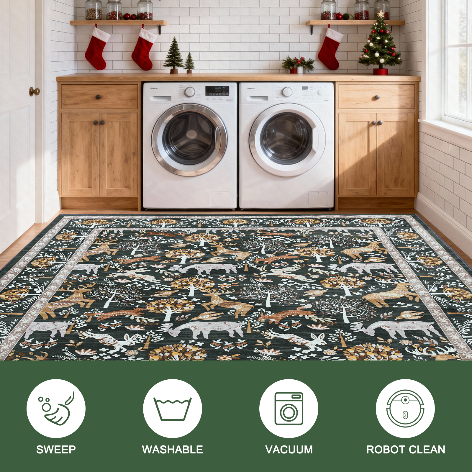 2x3 Indoor Entryway Rug, Small Washable Area Rug Non-Slip Vintage Door Mat Entrance, Animal Low Pile Floor Carpet for Door, Entrance, Hallway,Farmhouse,Bathroom, Bedroom