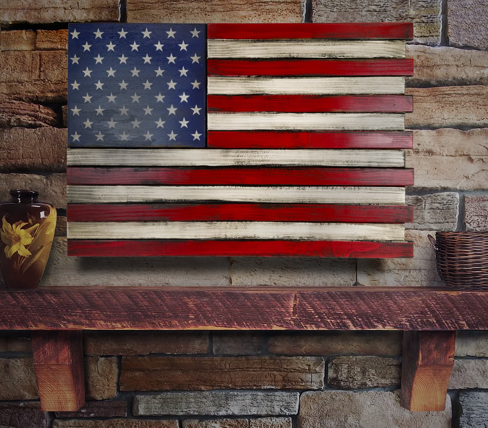 American Furniture Classics,  Model  MINIRWB,  Mini American Flag Wall Display. w, Hidden, Locking Firearm storage