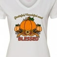 thumbnail image 4 of Inktastic Thankful Grateful and Blessed Pumpkins and Sunflower Women's V-Neck T-Shirt, 4 of 5