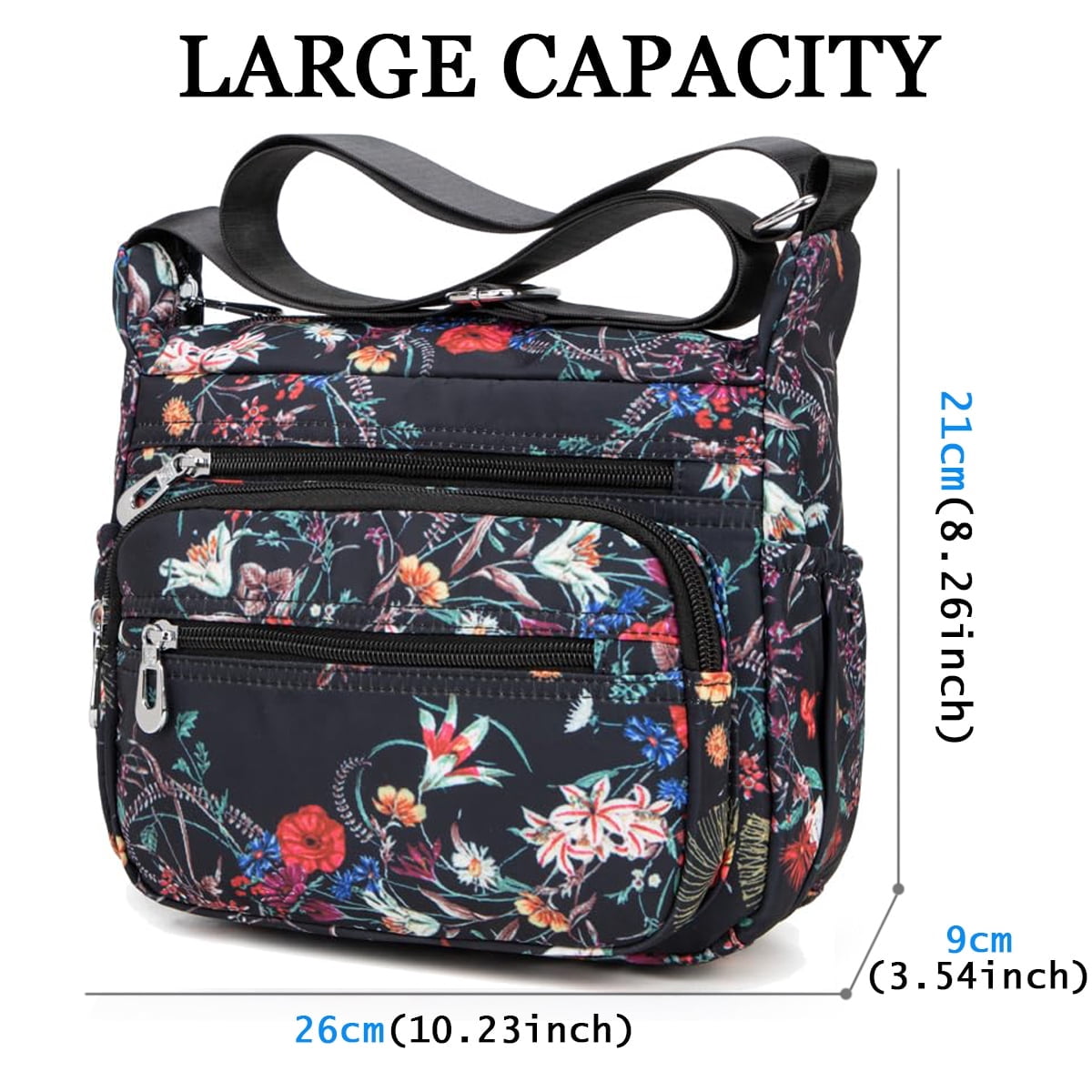 AOUNQ Crossbody Bag for Women Multi Pocket Shoulder Purse Bags Nylon Ladies Travel Handbag with Adjustable Straps