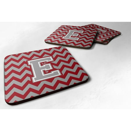 

Carolines Treasures CJ1043-EFC Letter E Chevron Crimson and Grey Foam Coaster Set of 4 3 1/2 x 3 1/2 multicolor