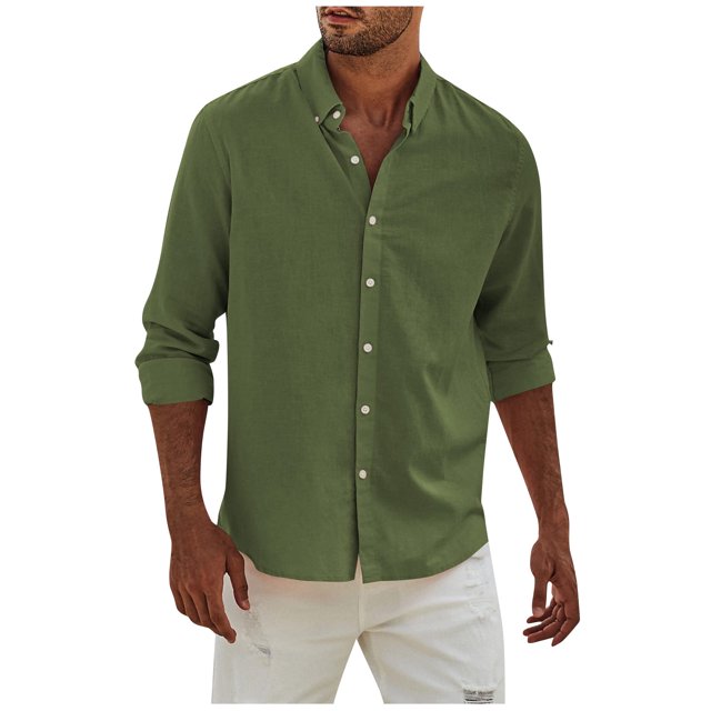 Men's Fashion Long Sleeve Solid Colour Casual T Shirt Button Regular Fit Shirt TopM