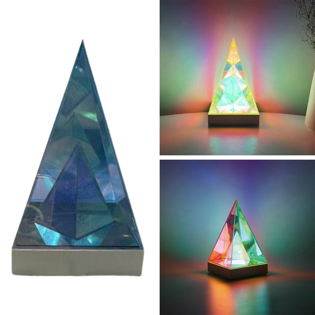 Lámpara acrílica de pirámide de luz 3D creativa, luz nocturna, adorno, mesita de noche, lámpara táctil para escritorio, sala de estar, dormitorio,