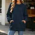 thumbnail image 2 of Horkkom Womens Crewneck Sweatshirt Solid Color Long Sleeve Casual Tops Pleated Soft Pullover Sweatshirts with Pockets, S-2XL, 2 of 8