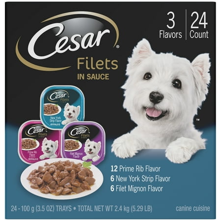 Home Gourmet Food - CESAR GOURMET FILETS Wet Dog Food Filet Mignon, New York Strip, and Prime Rib Flavors Variety Pack, (24) 3.5 oz. Trays