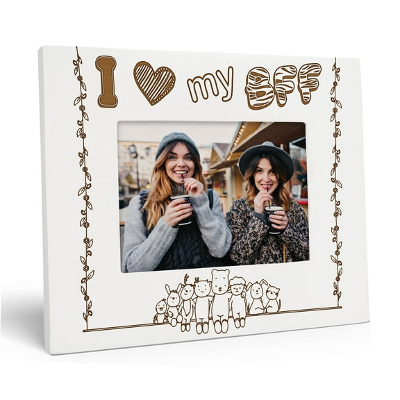 Darling Souvenir Made With LoveEngraved Table Top Photo FrameWooden I Love My Bff Quotes White Picture Frame Gift For BFF, 4x6 Photo Size Horizontal
