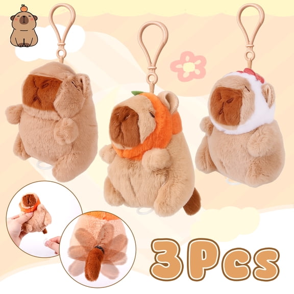 3 Pack Capybara Plush Toys, 4“ Capybara Stuffed Animal Toys, Cute Capibaras Peluches Keychain for Backpacks for Girls Boys