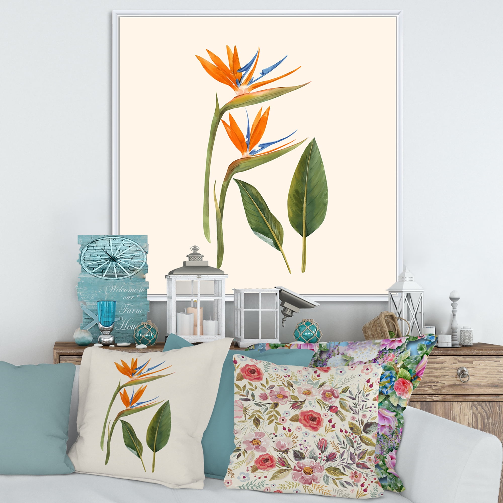 Designart 'Ancient Strelitzia Flowers' Traditional Framed Canvas Wall Art Print