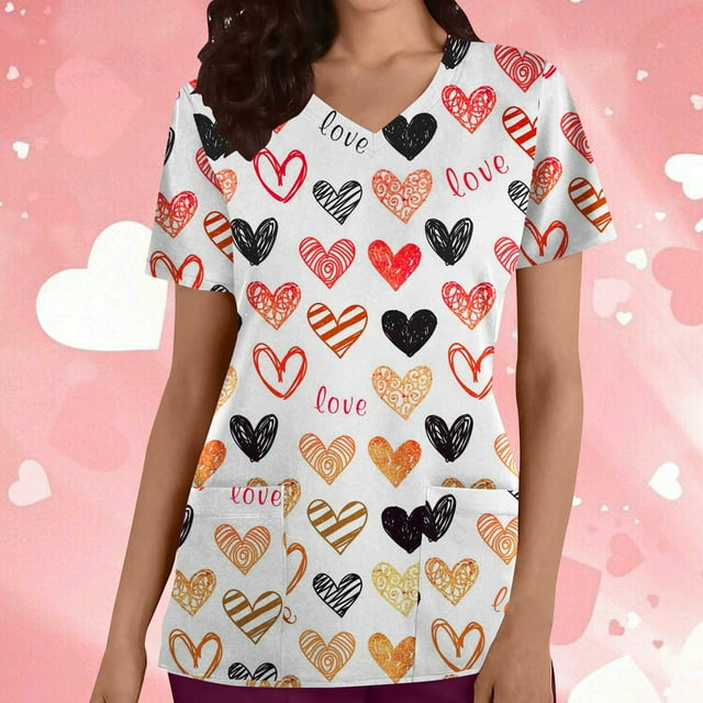 TIMIFIS Blouse d'Uniforme de Travail pour Femmes, Manches Courtes, Col en V, avec Poches - Blanc
