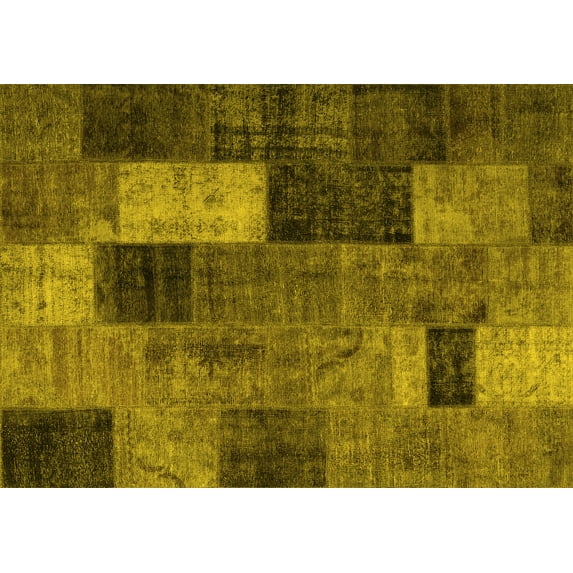 Ahgly Company Machine Washable Indoor Rectangle Patchwork Yellow Transitional Area Rugs, 7' x 9'