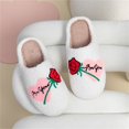 thumbnail image 4 of NOKIO Funny Fuzzy Slippers for Women Fashion Retro Rose Embroidered Slides Comfy Warm Soft Slippers S𝗅ip-On House Slide Bedroom Cotton Slippers for Holiday and Daliy, 4 of 9