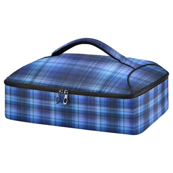 Iauyy Casserole Carrier for Hot Food Insulated Casserole Travel Carry Bag with Lid Food Warmer Bag for Party/Picnic,Consistent Blue Check Pattern
