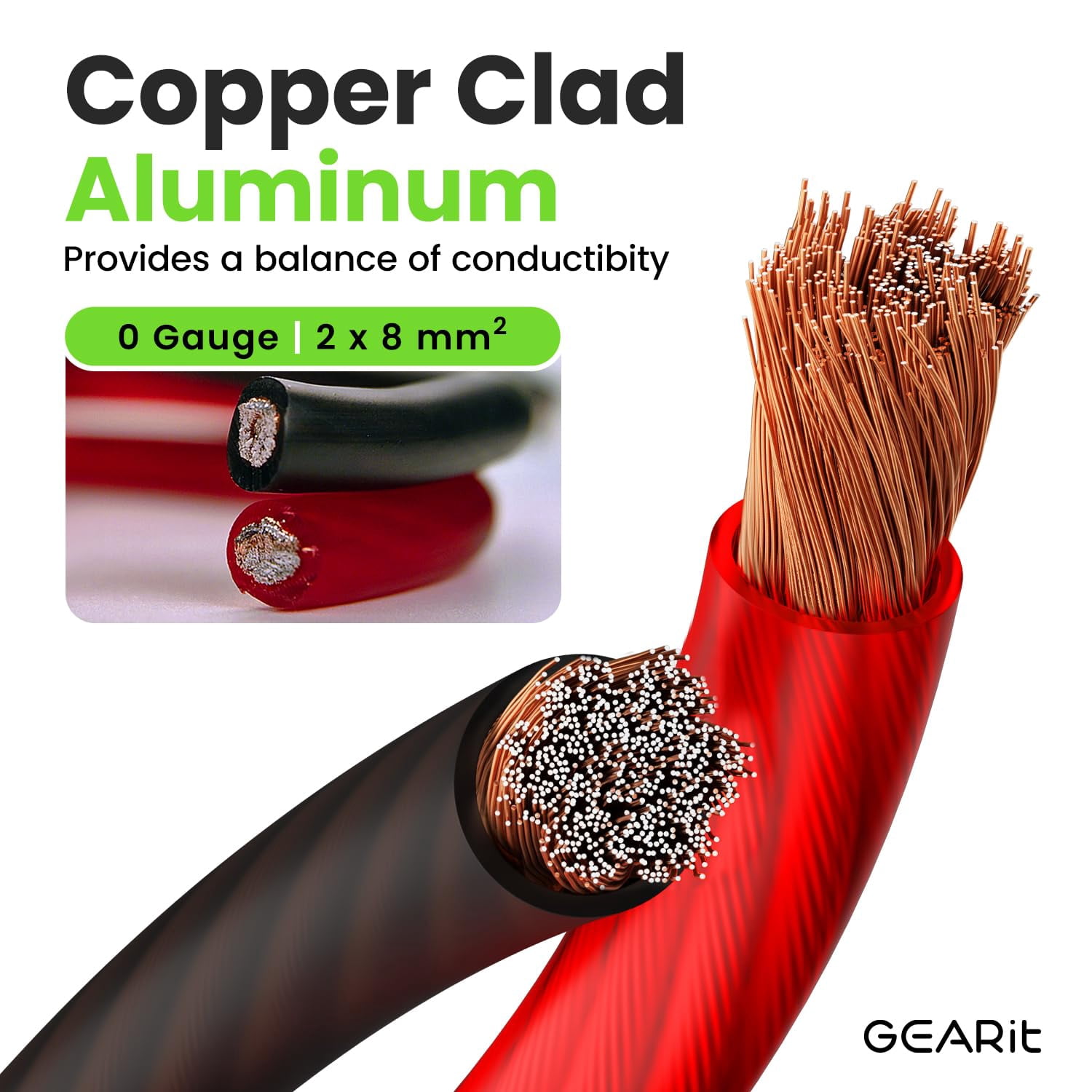 GearIT 1/0 Gauge 25ft Copper Clad Aluminum Power & Ground Wire - Black/Red, Battery Cable for Car Audio, RV