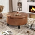thumbnail image 5 of 30 Inch Large Round Ottoman with Storage, Modern Leather Ottoman Coffee Table with Lift Top, Upholstered Button Tufted Footrest Stool Toy Blanket Storage for Living Room, Brown, 5 of 16
