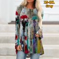 thumbnail image 1 of Camiseta de manga larga con estampado de rayas abstractas para mujer, ropa informal para vacaciones, diario, hogar, cuello redondo, básica, XS-8XL esencial, 1 of 4