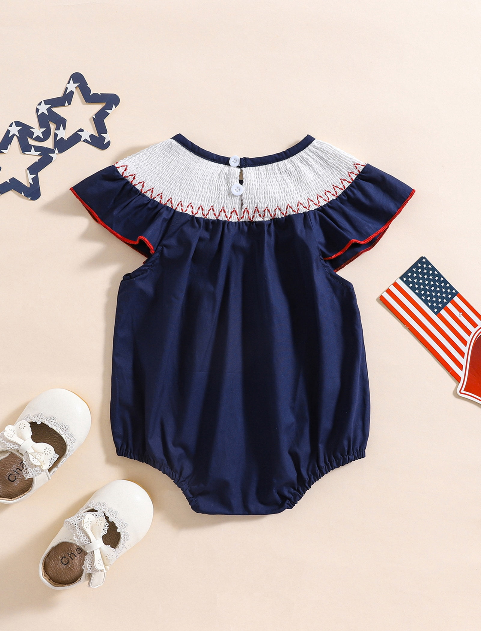 OBEEII Short Sleeve Romper for Girls Boys Embroidered Jumpsuit Onesie Birthday Cake Smash Bodysuit Summer Outfits for 3M-3T