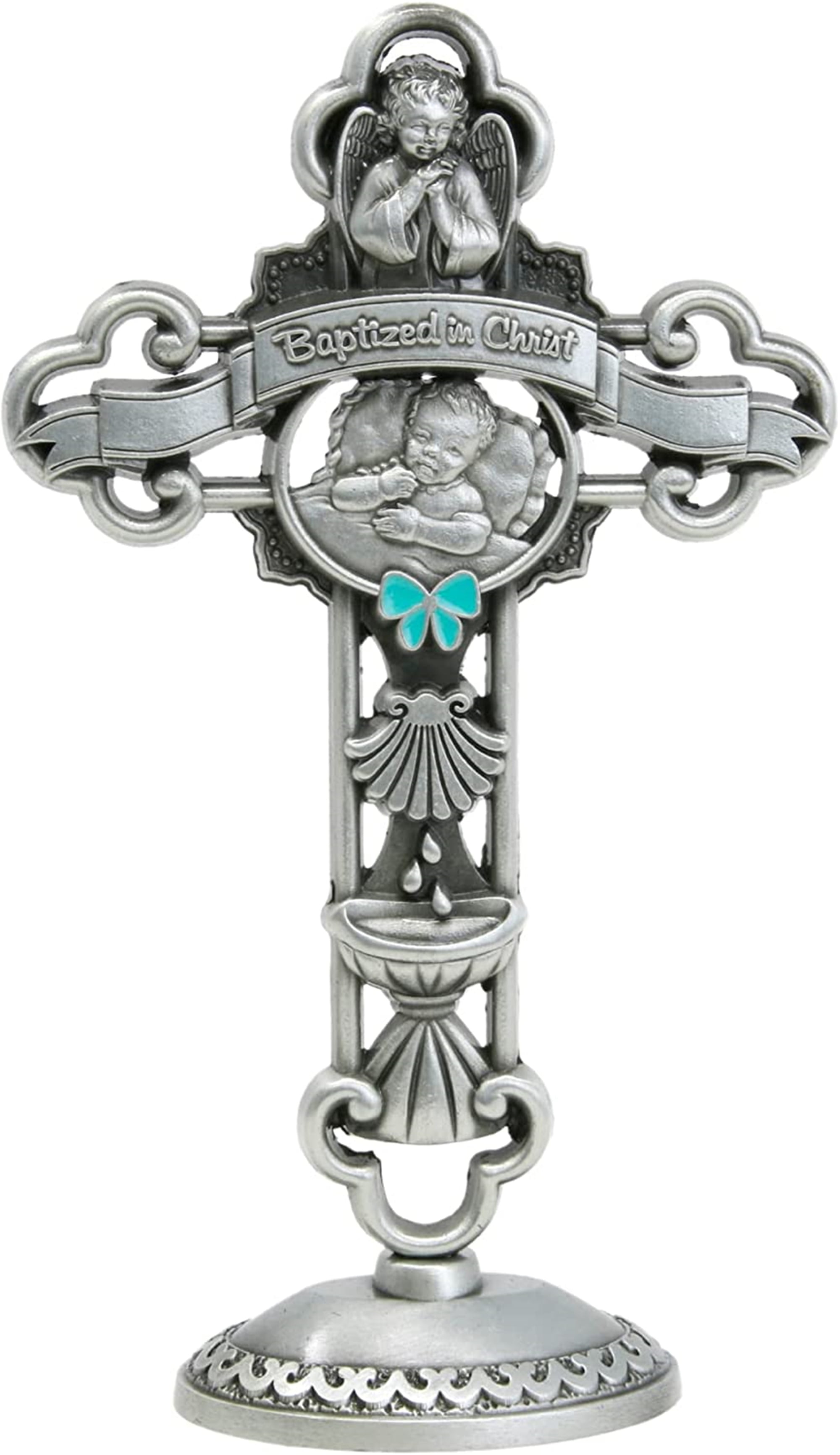 Catholic Standing Cross, Baptism Gifts For Boys, 6 x 6 Inches