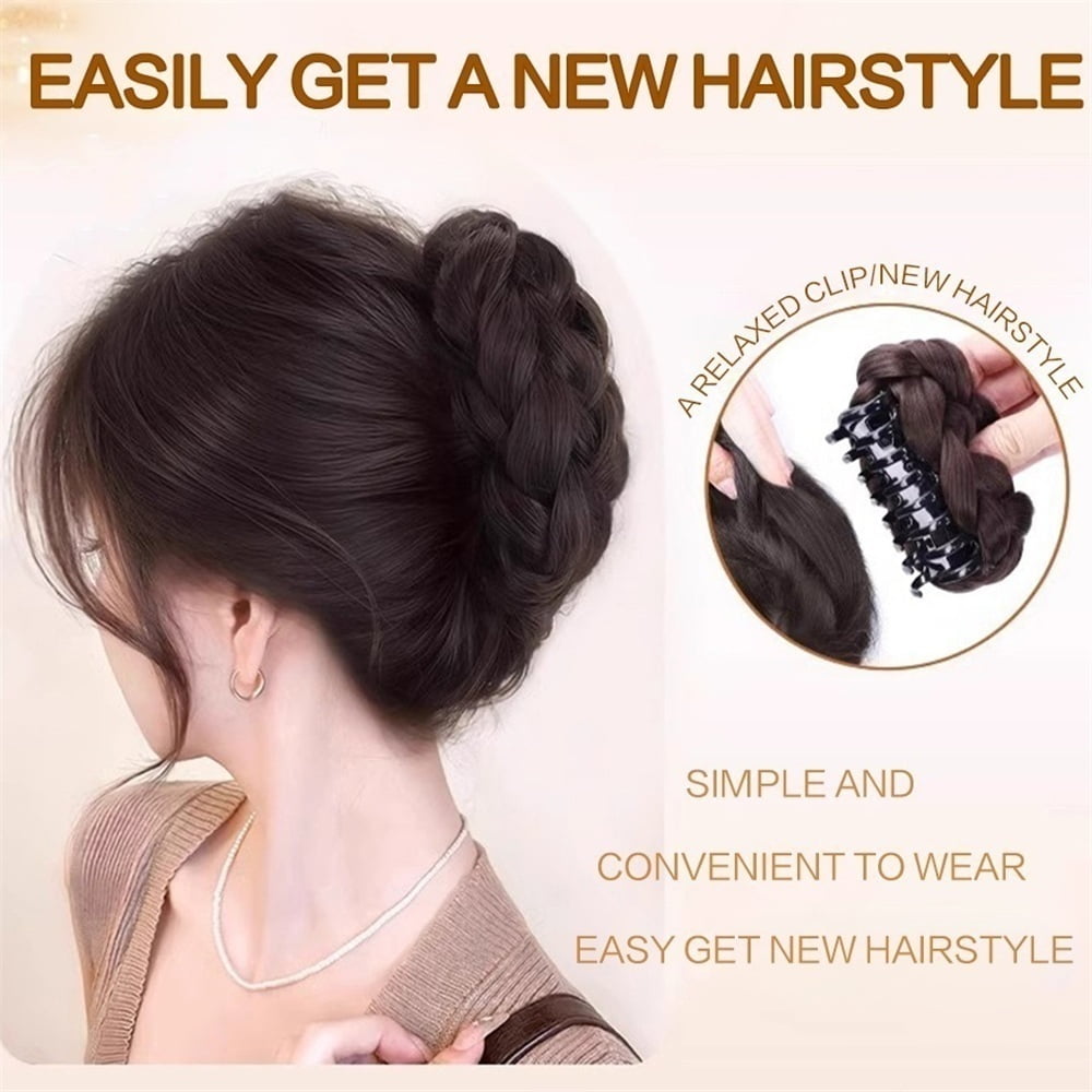 Braided Bun Hair Piece Claw Clip in Synthetic Twisted Braiding Chignon Hair Extension