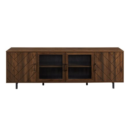 Walker Edison 70  Herringbone Groove 4 Door TV Stand - Dark Walnut