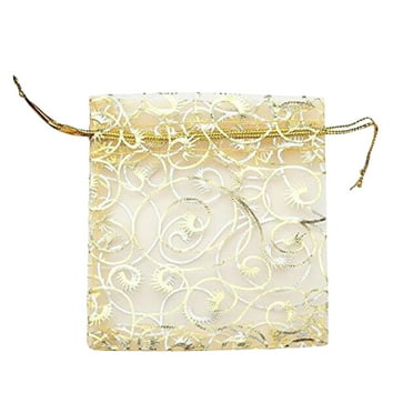 100 Pcs Gold Organza Bags, 4" x 5" Wedding Favors Bags with Drawstring, Little Mesh Candy Gift Pouches for Party, Jewelry, Christmas, Festival, Eid Mubarak Party Favor Bags