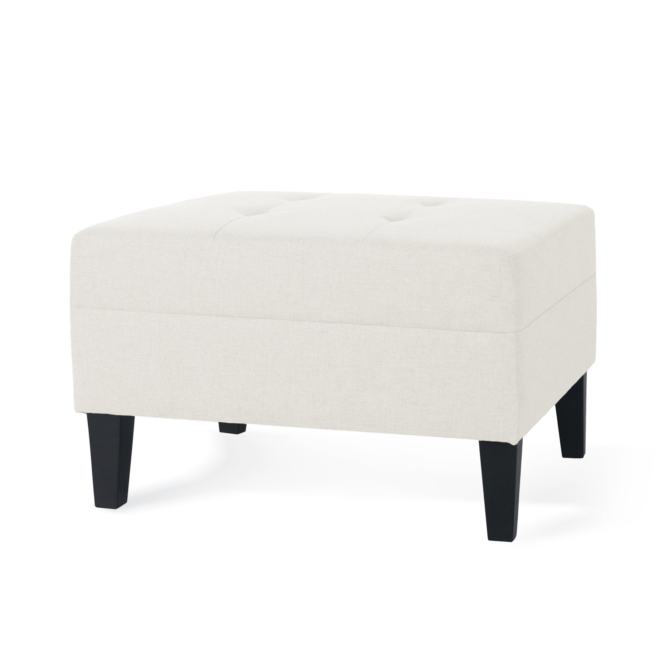 Noble House Kamil Elegant Fabric Ottoman, Plush Cushion, Durable Birch Wood Legs, Cushioned Top for Comfort, Ivory