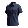 thumbnail image 3 of LIIPEE Men Shirts Casual Solid Color Short Sleeve Lapel Texture Corduroy Shirt With Pockets Male Button Down Fashion Work Tops Outdoor Comfortable Breathable Soft Daily Shirts,Navy,XXL, 3 of 8