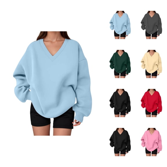 Sweatshirt for Women Long Sleeve Casual V Neck Oversized Sweat Shirts Pullover Tops