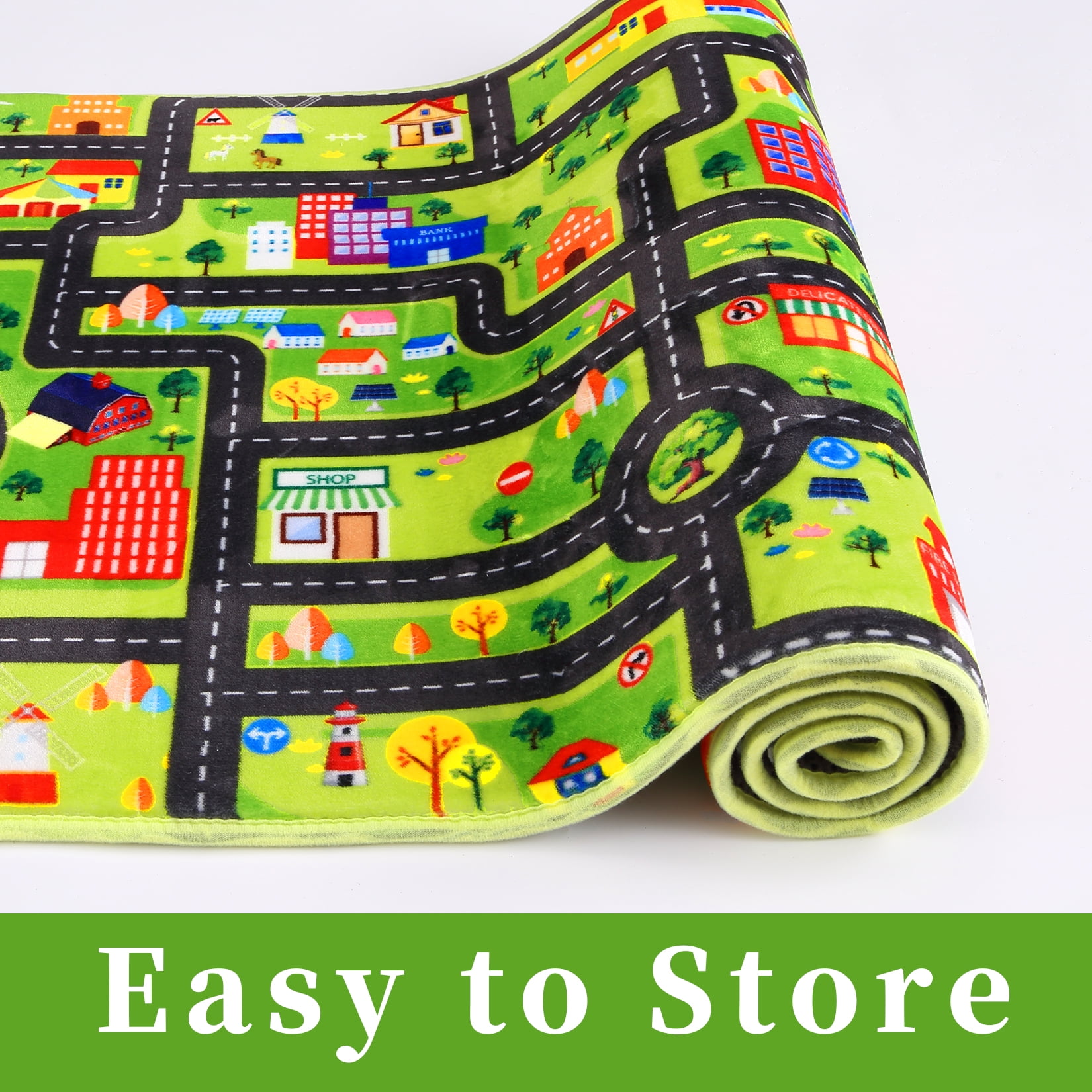 Homhougo—8' x 10' Children's Rug Play Mat City Life Learning Carpet Children's Education Road Traffic System Car Play Mat for Bedroom Playroom, Black