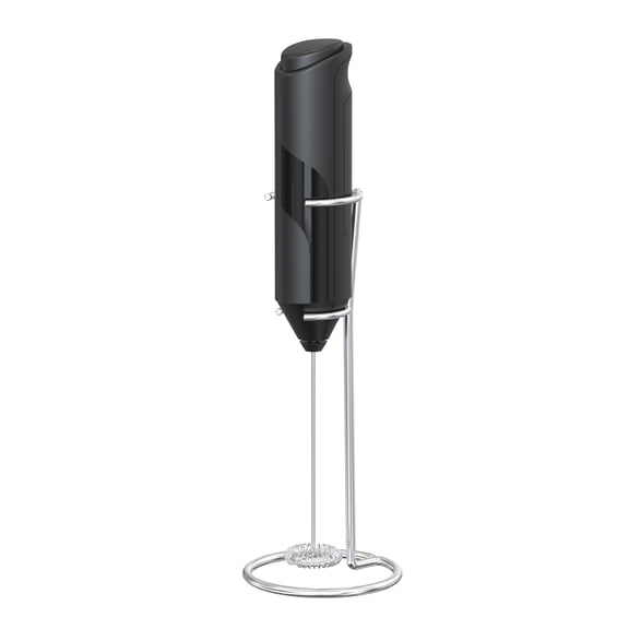 Electric Milk Frother Handheld with Stainless Steel Stand Battery Operated Whisk Drink Mixer for Coffee,Latte, Matcha, Black (Handheld, Black)