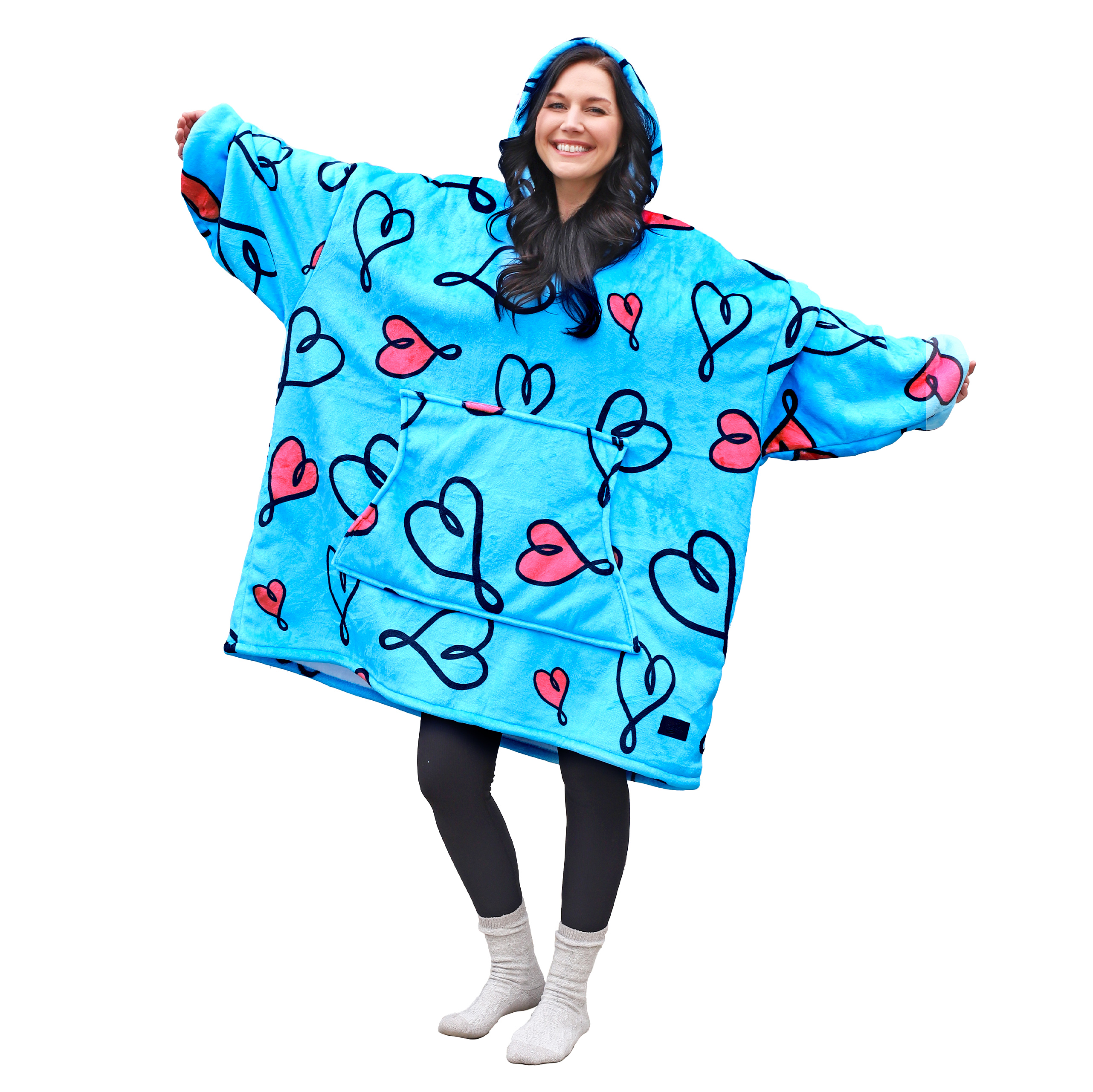 Catalonia Love Art Print Hoodie Blanket Oversized Sweatshirt,Wearable Sherpa Giant Pullover for Adults Men Women Teenagers Gift, Blue