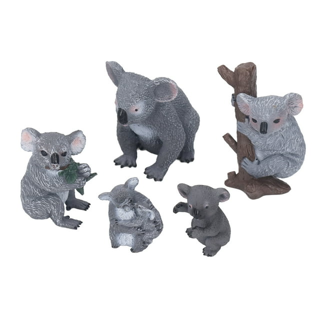 5 figuras de koala de diferentes estilos, realistas, con ricos detalles, de plástico suave, para decoración de escritorios y estantes del hogar.