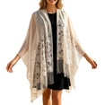 thumbnail image 3 of UDAUDU Shawls and Wraps for Evening Dresses Scarfs for Women Wedding Formal Shawl Lace Cardigan Summer Floral Print Shawls Beige, 3 of 5