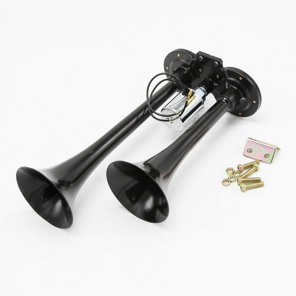 KESSOCCO 1Pc 12V 24V 300DB Black Train Air Horn 2 Trumpets Fit for Truck Car Loud Sound