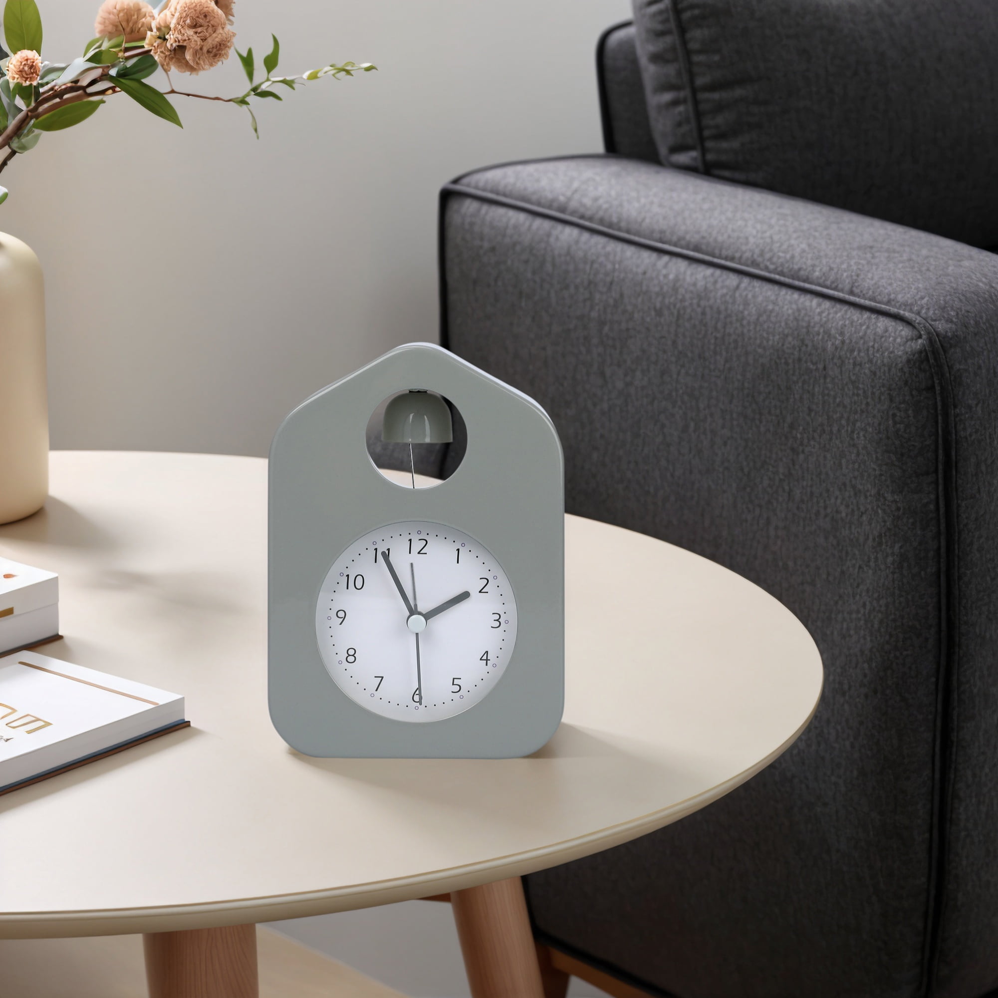 Unique Bargains Non-Tick Alarm Clock with Round Bell Design Grey 3.9"L x 2.0"W x 5.5"H