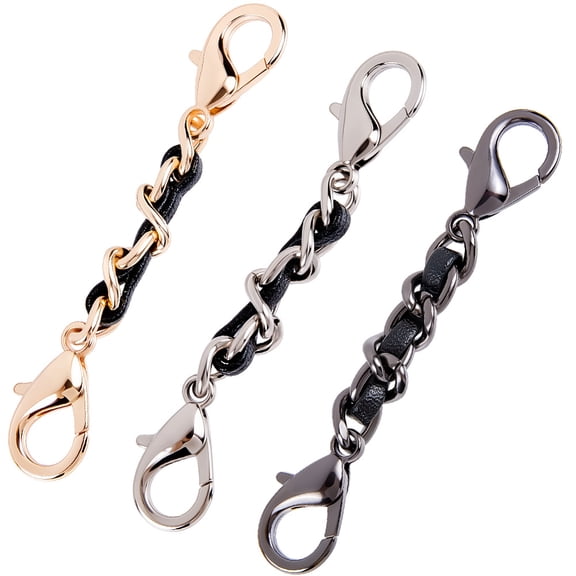 3 Colors 2.8 Inch Black Leather Bag Strap Shortener PU Leather Purse Chain Strap Extender Handbag Extension Chain Replacement with Adjustable